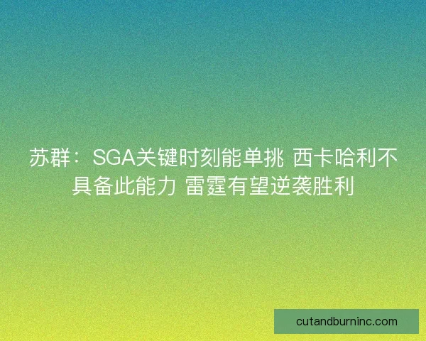 苏群：SGA关键时刻能单挑 西卡哈利不具备此能力 雷霆有望逆袭胜利