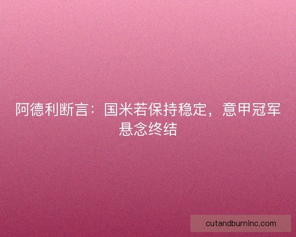阿德利断言：国米若保持稳定，意甲冠军悬念终结