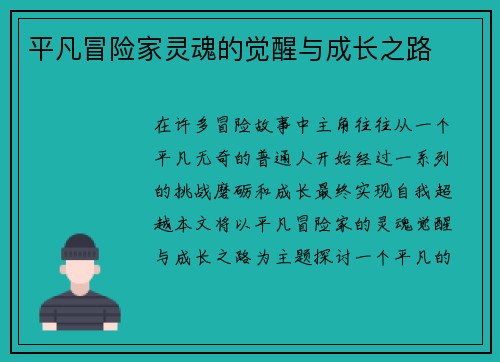 平凡冒险家灵魂的觉醒与成长之路