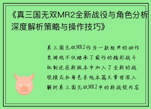 《真三国无双MR2全新战役与角色分析 深度解析策略与操作技巧》